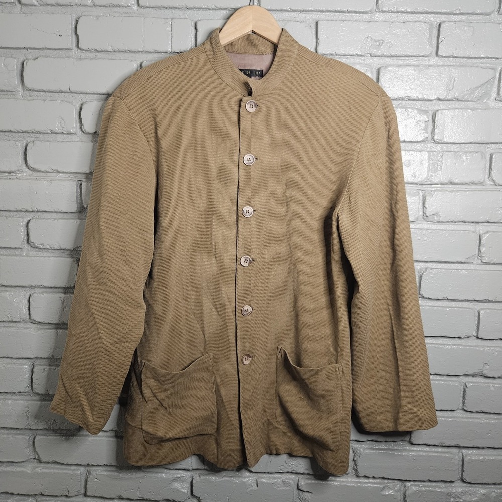Creme De Silk Mens Blazer Small‎ Mandarin Collar Brown